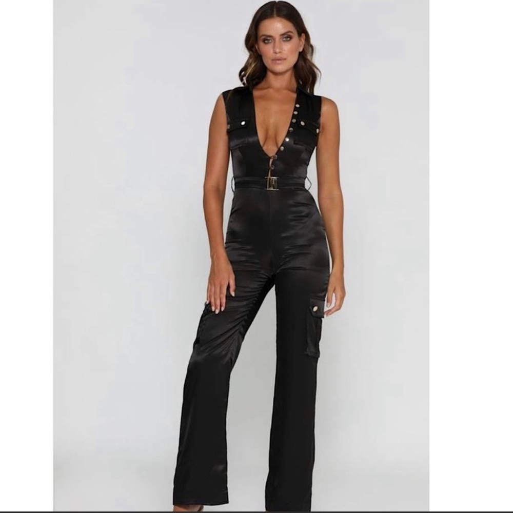 Meshki Jada Satin Jumpsuit in Ivory